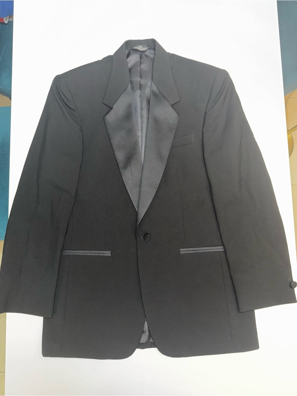 Jean-Yves Pour L’Homme Tuxedo Jacket 40L Black 100% Wool Satin Lapel Formal